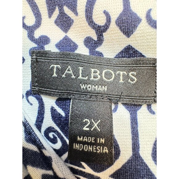 Talbots Womens Sleeveless A-Line Dress Size 2X Navy White Geometric Casual Chic - Picture 2 of 12